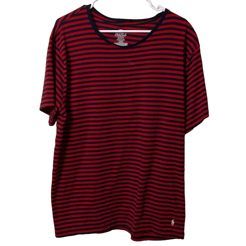 Polo Ralph Lauren Red Navy Striped Crewneck Shirt Men XL White Pony Logo Hem